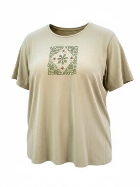 Liz & Me Catherines Green Beaded Shirt Women’s 3X Stretch Knit Short Sleeve Top